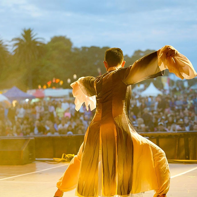 A performer on stage from Auckland's Lantern Festival