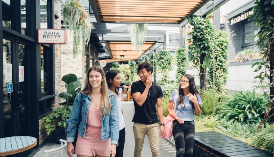 Group of people walking and interacting